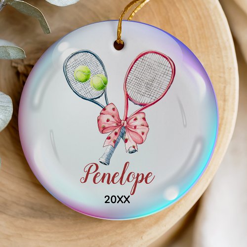 Sporty Colorful Girls Tennis Player Racquet Ceramic Ornament