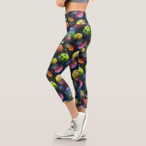 Sporty Colorful Pickleball Pattern Capri Leggings Sporty Colorful Pickleball Pattern Capri Leggings