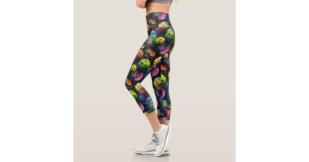 Cute and Fun Pickles and Pickleball Pattern Capri Leggings, Zazzle