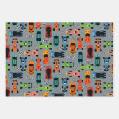 Sporty Colorful Racing Cars Kids Birthday Wrapping Paper Sheets (Front)