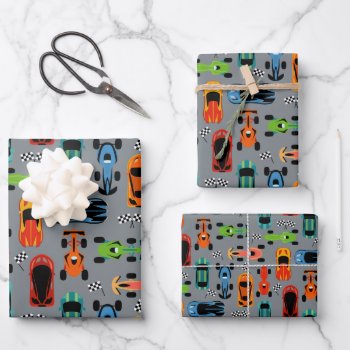 Sporty Colorful Racing Cars Kids Birthday Wrapping Paper Sheets by LilPartyPlanners at Zazzle