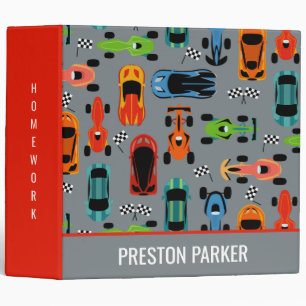 Sporty Colorful Racing Cars Kids Personalized 3 Ring Binder