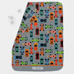 Sporty Colorful Racing Cars Kids Personalized Baby Blanket