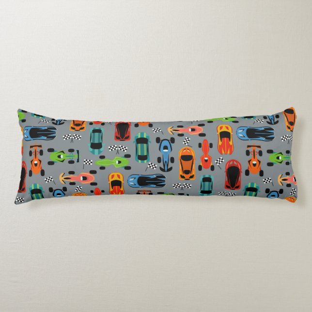 Sporty Colorful Racing Cars Kids Personalized Body Pillow (Front)