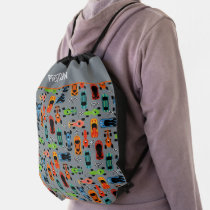 Sporty Colorful Racing Cars Kids Personalized Drawstring Bag