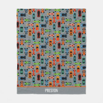 Sporty Colorful Racing Cars Kids Personalized Fleece Blanket