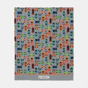 Sporty Colorful Racing Cars Kids Personalized Fleece Blanket