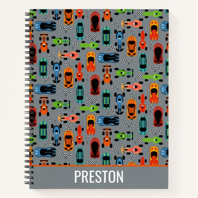 Sporty Colorful Racing Cars Kids Personalized Notebook (Front)