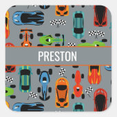 Sporty Colorful Racing Cars Kids Personalized Square Sticker (Front)