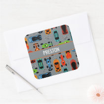 Sporty Colorful Racing Cars Kids Personalized Square Sticker