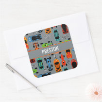 Sporty Colorful Racing Cars Kids Personalized Square Sticker
