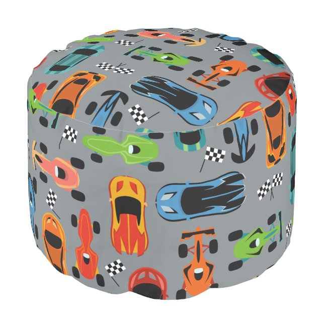 Sporty Colorful Racing Cars Kids Pouf (Angled Front)