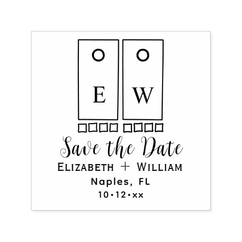 Sporty Cornhole Toss Game and Bags Save the Date Self_inking Stamp