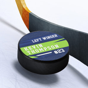 Sporty Custom Personalized Player Name & Number  Hockey Puck