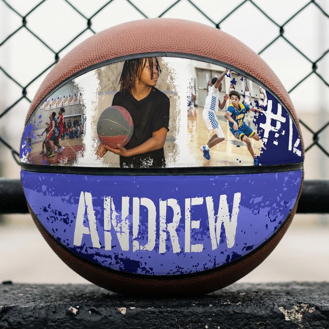 Sporty Custom Player Name & Number 3 Photo Collage Basketball (Sporty Custom Player Name & Number 3 Photo Collage Basketball)