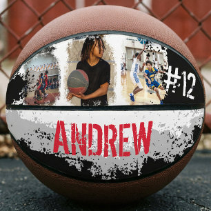 Sporty Custom Player Name & Number 3 Photo Collage Basketball
