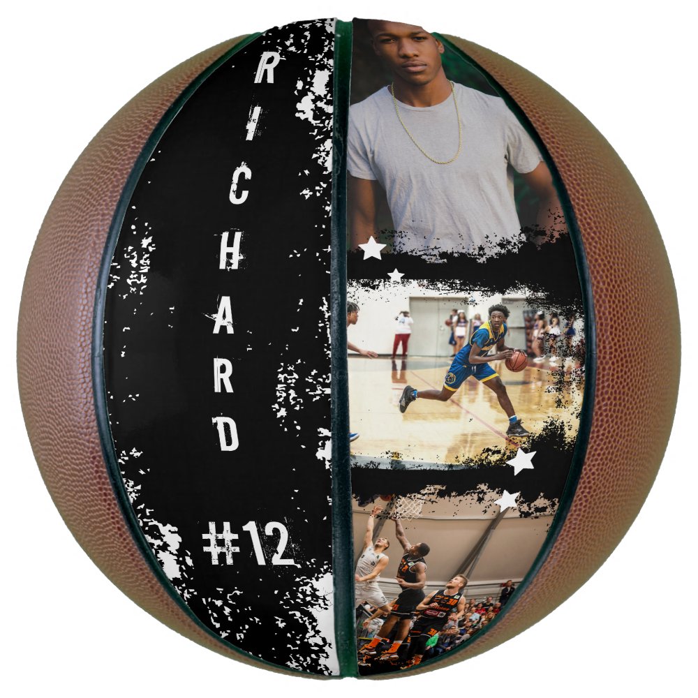 Disover Sporty Custom Player Name & Number 3 Photo Collage Basketball