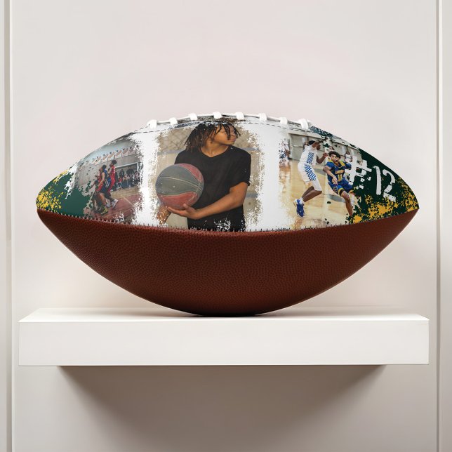 Sporty Custom Player Name & Number 3 Photo Collage Football (Sporty Custom Player Name & Number 3 Photo Collage Football)