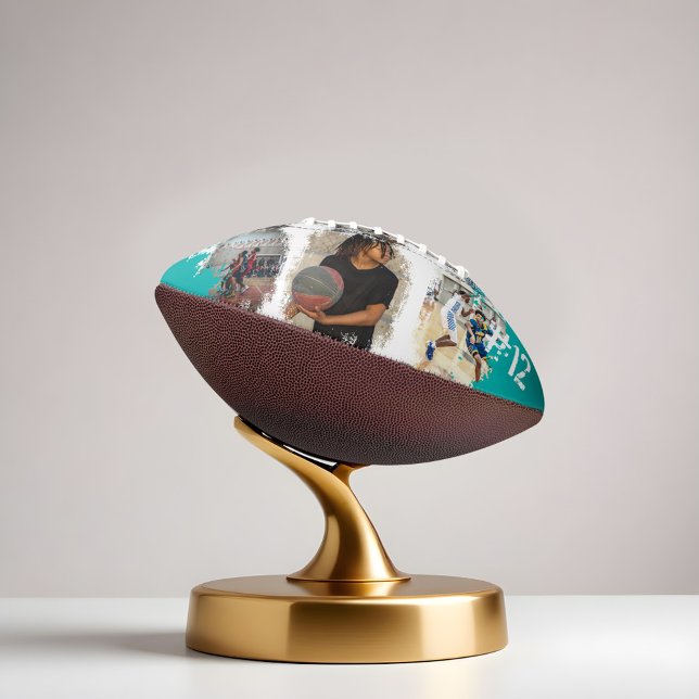 Sporty Custom Player Name & Number 3 Photo Collage Football (Sporty Custom Player Name & Number 3 Photo Collage Football)