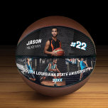 Sporty Custom Player Name & Number 4 Photo Collage Basketball<br><div class="desc">Unique personalized basketball keepsake for your basketball superstar to celebrate the end of their season. Our design features a four-photo layout Replace it with your player number, name, and year and school name. Design by Moodthology Papery. The perfect gift to give to your kids to celebrate their season. Designed by...</div>