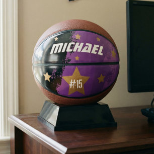 Sporty Custom Player Name & Number Gold Stars Basketball