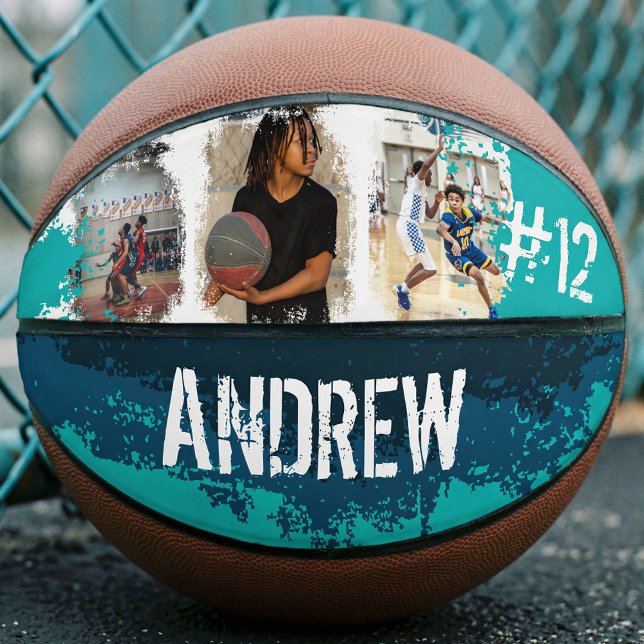 Sporty Custom Player Name Number Photo Collage  Basketball (Sporty Custom Player Name Number Photo Collage Basketball)