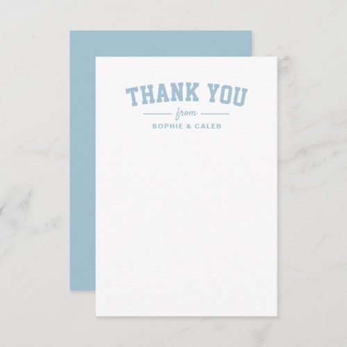 Sporty cute light blue personalized baby shower thank you card