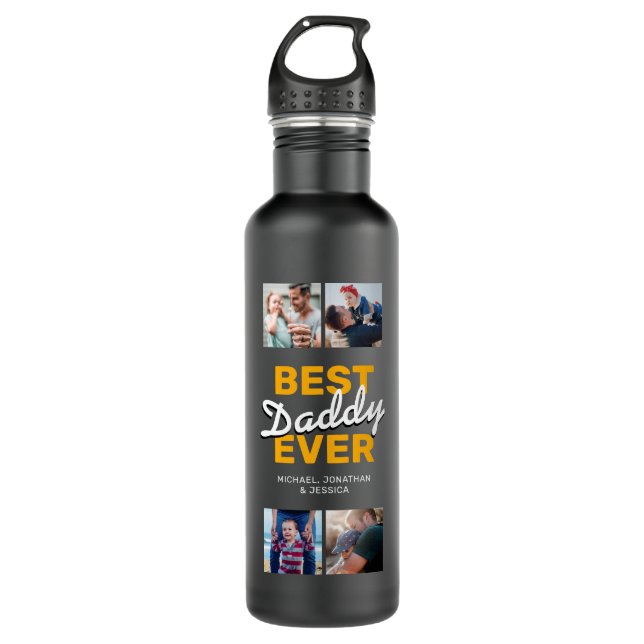 Sporty Dad 4 Photo Collage Stainless Steel Water Bottle (Front)
