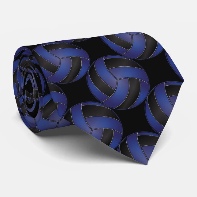 Sporty Dark Blue and Black Volleyball Neck Tie (Rolled)