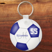 sporty dark blue and white girls' soccer keychain (Front)