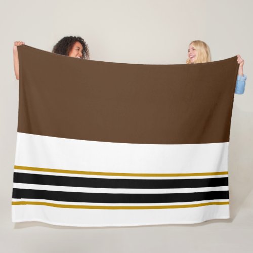 Sporty Dark Brown White Twin Black Racing Stripes Fleece Blanket