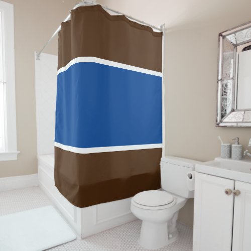 Sporty Dark Brown Wide Deep Blue White Stripes Shower Curtain