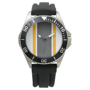 Sporty Dark Gray Orange Vertical Racing Stripes  Watch