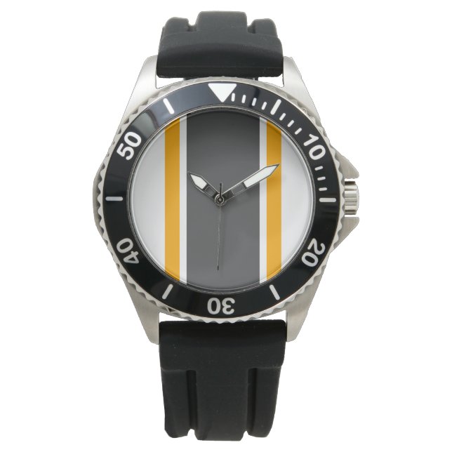 Sporty Dark Gray Orange Vertical Racing Stripes  Watch (Front)