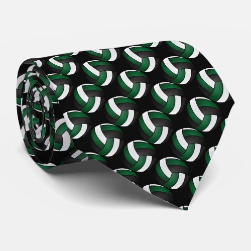 Sporty Dark Green Black and White Volleyball Tie