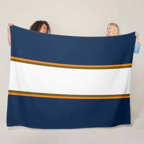 Sporty Dark Navy Blue Orange White Racing Stripes Fleece Blanket