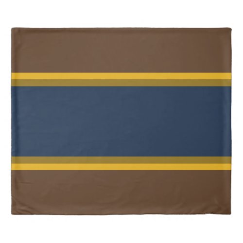 Sporty Dark Navy Yellow Cocoa Brown Racing Stripes Duvet Cover