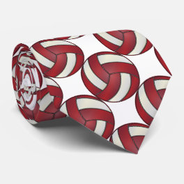 Sporty Dark Red and White Volleyball Neck Tie