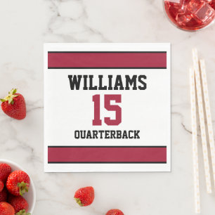 Sporty Dark Red Black Jersey Number Napkins