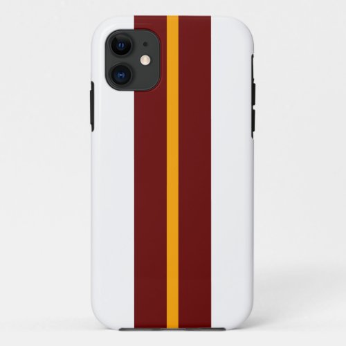 Sporty Deep Red Golden Yellow White Racing Stripes iPhone 11 Case
