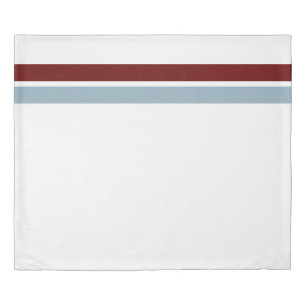 Sporty Deep Red Slate Blue Racing Stripes On White Duvet Cover