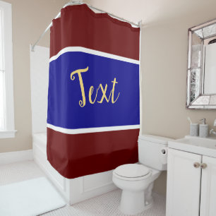 Sporty Deep Red White Royal Blue Stripes Your Text Shower Curtain
