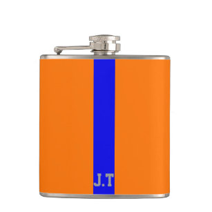 Sporty Design Orange and Blue Monogram Hip Flask