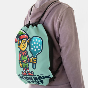SPORTY ELF - Pickleball Mascot Court Player Fun Drawstring Bag