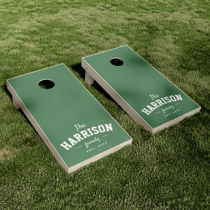 Sporty family name simple green tailgate theme cornhole set