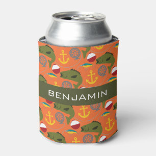 Sporty Fishing Pattern with Custom Name Can Cooler
