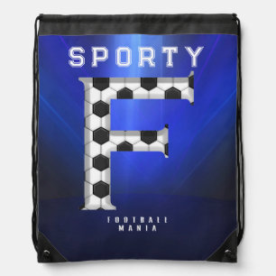 Sporty Football Alphabet Letter F Editable Text Drawstring Bag