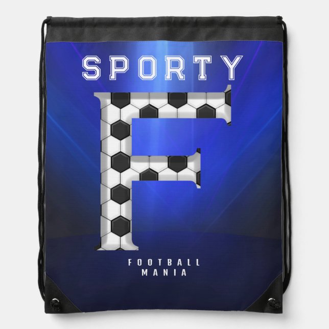 Sporty Football Alphabet Letter F Editable Text Drawstring Bag (Front)