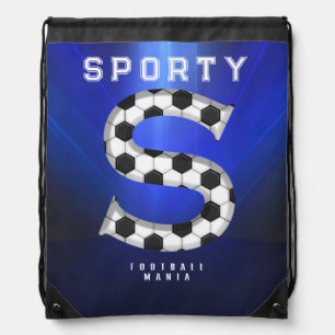 Sporty Football Alphabet Letter S Editable Text Drawstring Bag