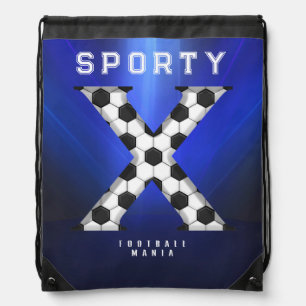 Sporty Football Alphabet Letter X Editable Text Drawstring Bag